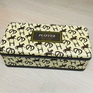 Vintage Cream Equestrian Patterned Tin Box by Piaffer 8”x4”x2”